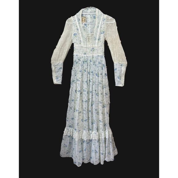 Gunne Sax by Jessica Vintage 70’s Floral Corset Cottage Maxi Dress Size XS/5 - Picture 2 of 12